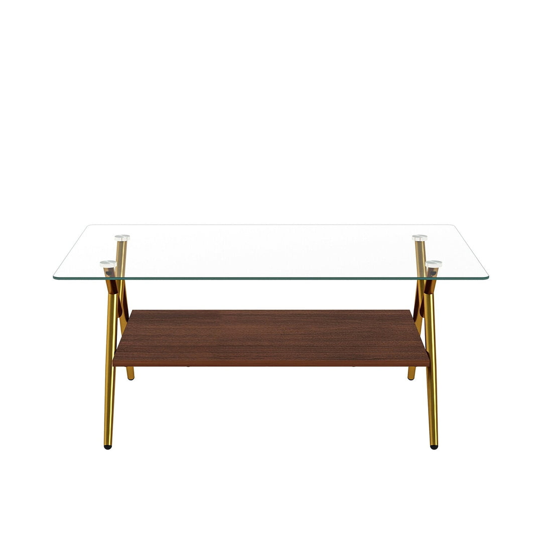 Hommoo Rectangle Coffee Table with Tempered Glass top and Golden Metal Legs, Modern Table for Living Room Image 1