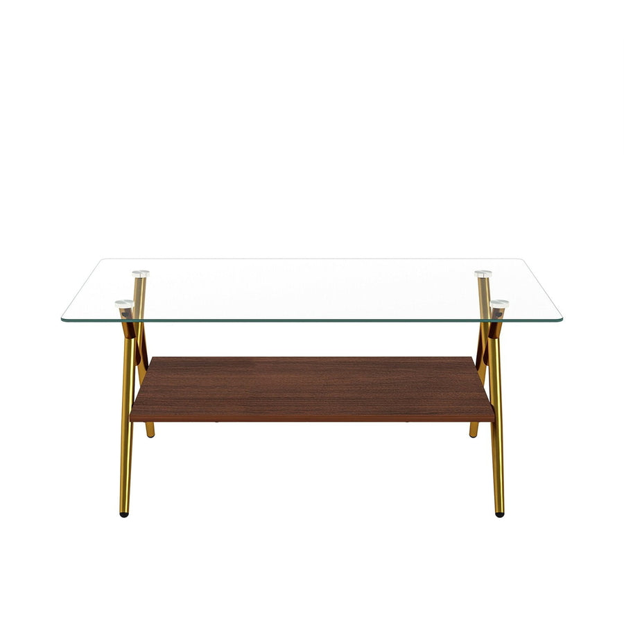 Hommoo Rectangle Coffee Table with Tempered Glass top and Golden Metal Legs, Modern Table for Living Room Image 1