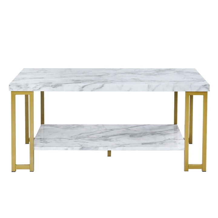 Hommoo Coffee Table, Modern Sofa Table Tea Table,2-Tier Rectangular Modern Coffee Table with Gold Print Metal Frame Image 1