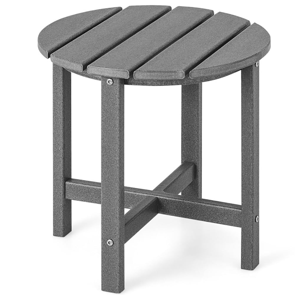 Hommoo 18 Inch Round Weather-Resistant Adirondack Side Table-Gray, Slatted Outdoor Coffee Table for Outside Patio Image 1