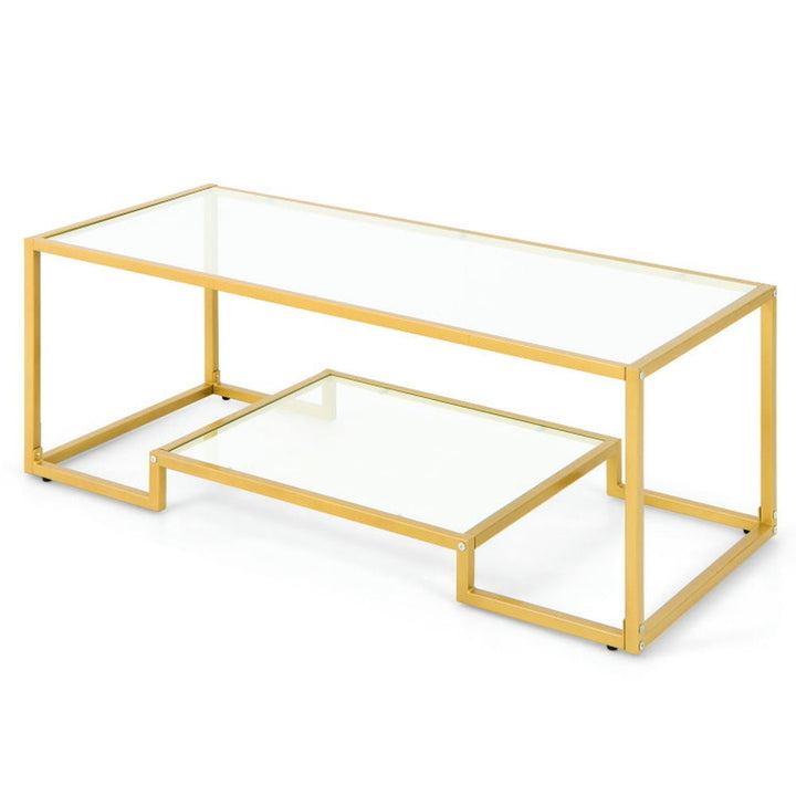 Hommoo Coffee Table,Center Table, Modern Sofa Table Tea Table,Modern 2-Tier Rectangular Coffee Table with Glass Table Image 1