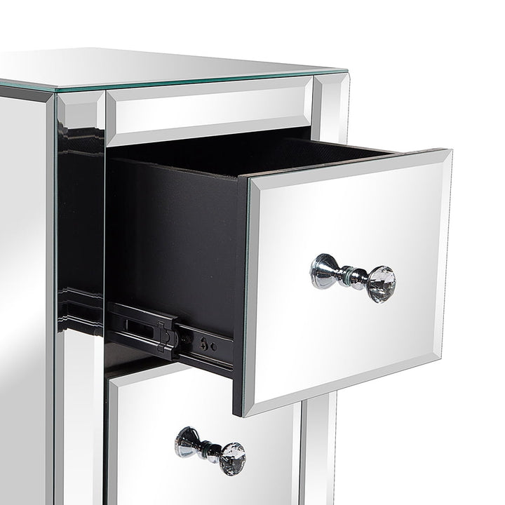 Hommoo Mirrored Glass Bedside Table with Three Drawers Size S - Silver Image 4