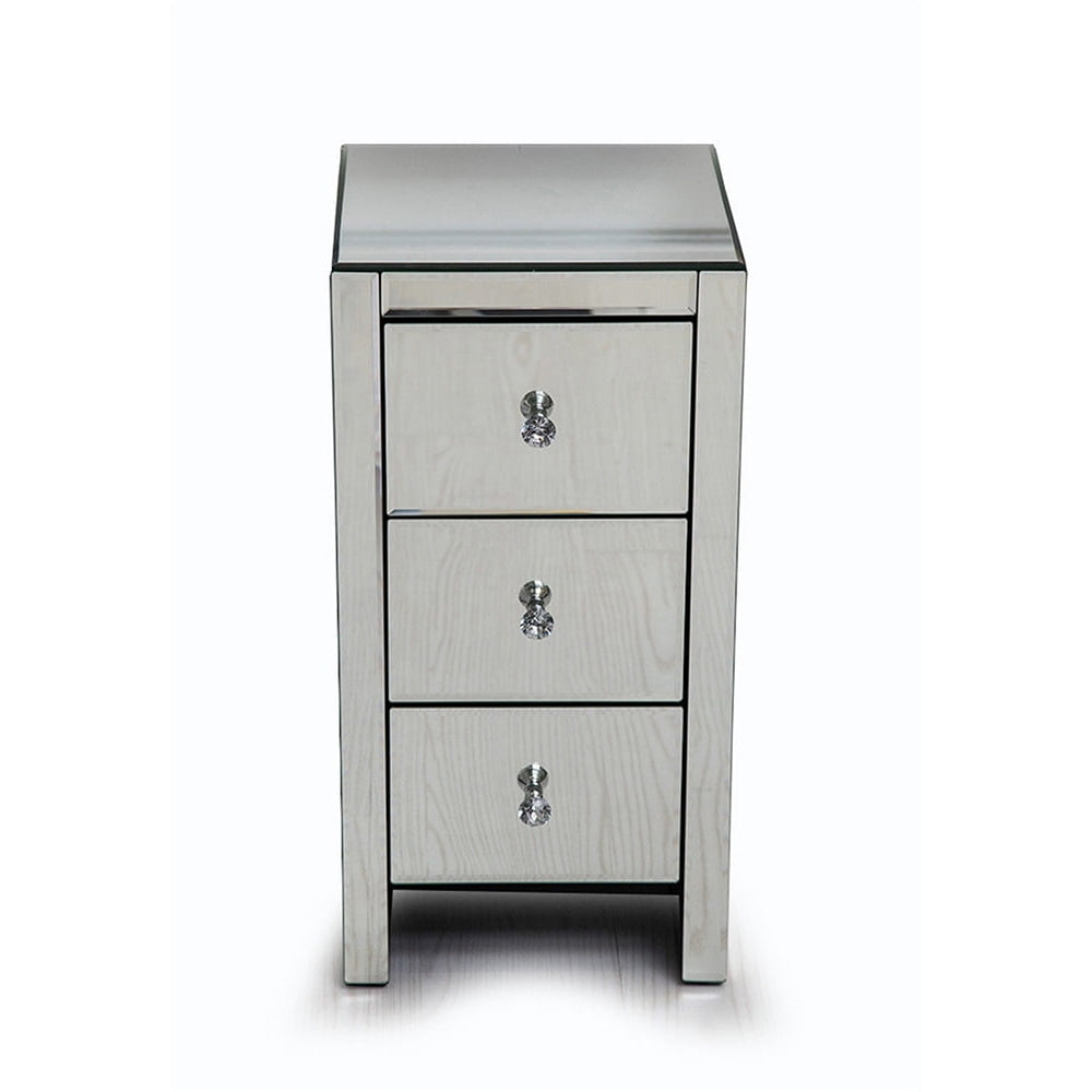 Hommoo Mirrored Glass Bedside Table with Three Drawers Size S - Silver Image 5