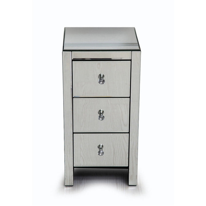 Hommoo Mirrored Glass Bedside Table with Three Drawers Size S - Silver Image 5