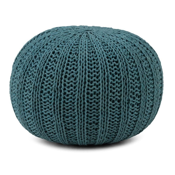 Simpli Home Shelby Round Pouf Hand Knit Cotton 20 Inch Lightweight Accent Furniture Image 1