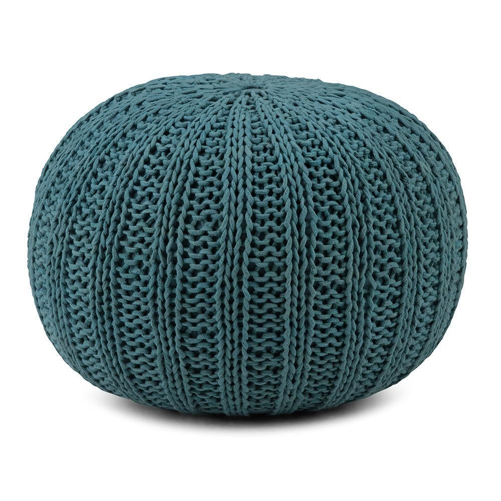 Simpli Home Shelby Round Pouf Hand Knit Cotton 20 Inch Lightweight Accent Furniture Image 2