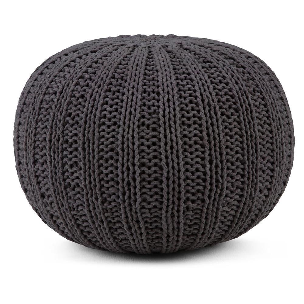 Simpli Home Shelby Round Pouf Hand Knit Cotton 20 Inch Lightweight Accent Furniture Image 3