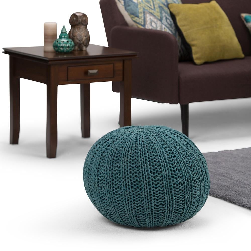 Simpli Home Shelby Round Pouf Hand Knit Cotton 20 Inch Lightweight Accent Furniture Image 10