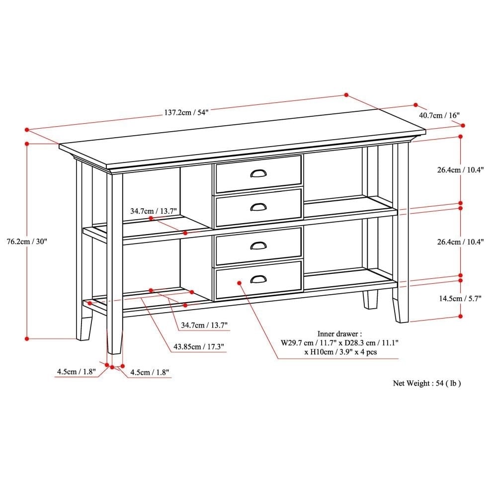 Redmond Console Table Rustic Solid Wood 54 Inch Entryway Accent Table Storage Image 11