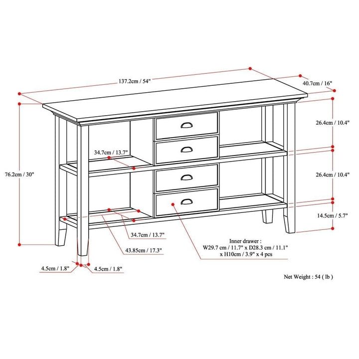 Redmond Console Table Rustic Solid Wood 54 Inch Entryway Accent Table Storage Image 11