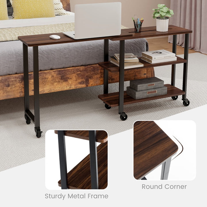 Hommoo Nightstand,Coffee Side Table,360  Rotating Sofa Side Table with Storage Shelves and Wheels-Walnut Image 2