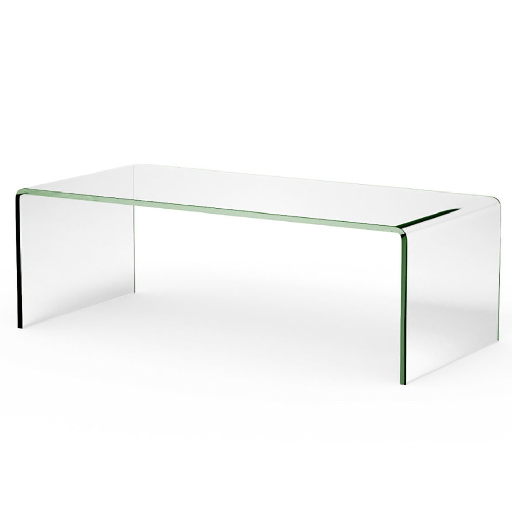 Hommoo 42 x 19.7 Inch Clear Tempered Glass Coffee Table with Rounded Edges, Durable Tempered Glass Coffee Table, Bright Image 1