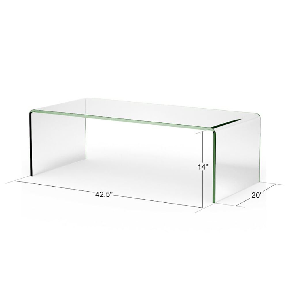 Hommoo 42 x 19.7 Inch Clear Tempered Glass Coffee Table with Rounded Edges, Durable Tempered Glass Coffee Table, Bright Image 2