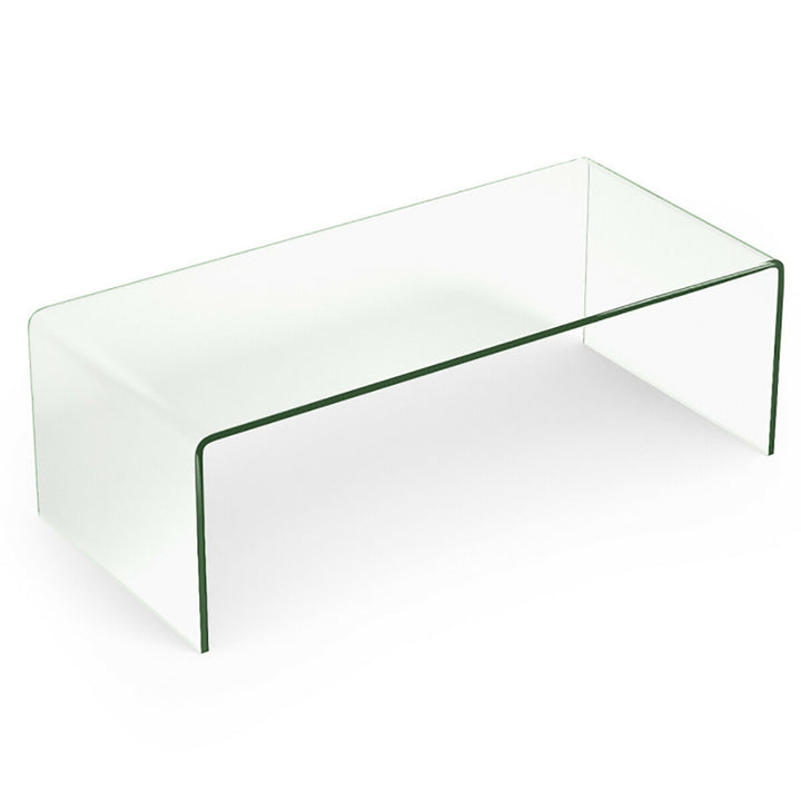 Hommoo 42 x 19.7 Inch Clear Tempered Glass Coffee Table with Rounded Edges, Durable Tempered Glass Coffee Table, Bright Image 3