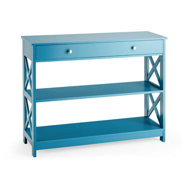 Hommoo Console Table 3-Tier with Drawer and Storage Shelves, Narrow Console Table, Blue Image 1