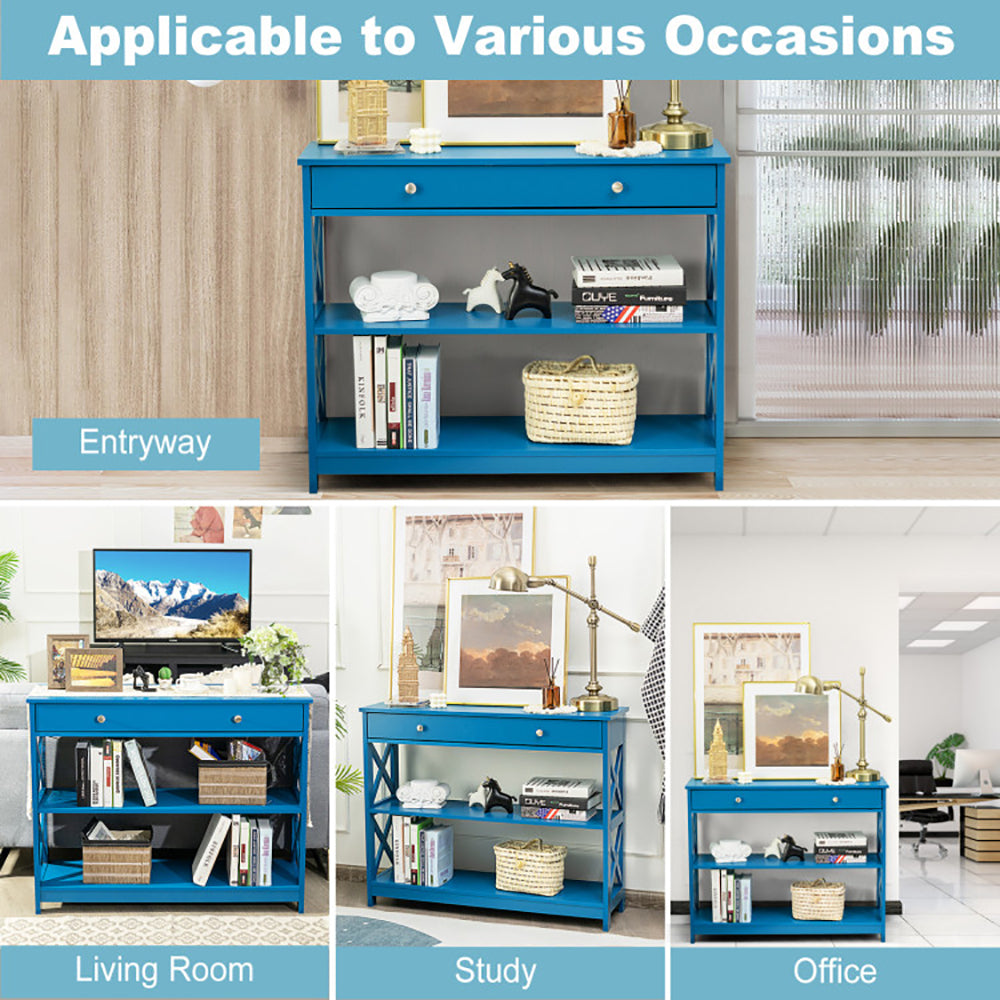 Hommoo Console Table 3-Tier with Drawer and Storage Shelves, Narrow Console Table, Blue Image 4