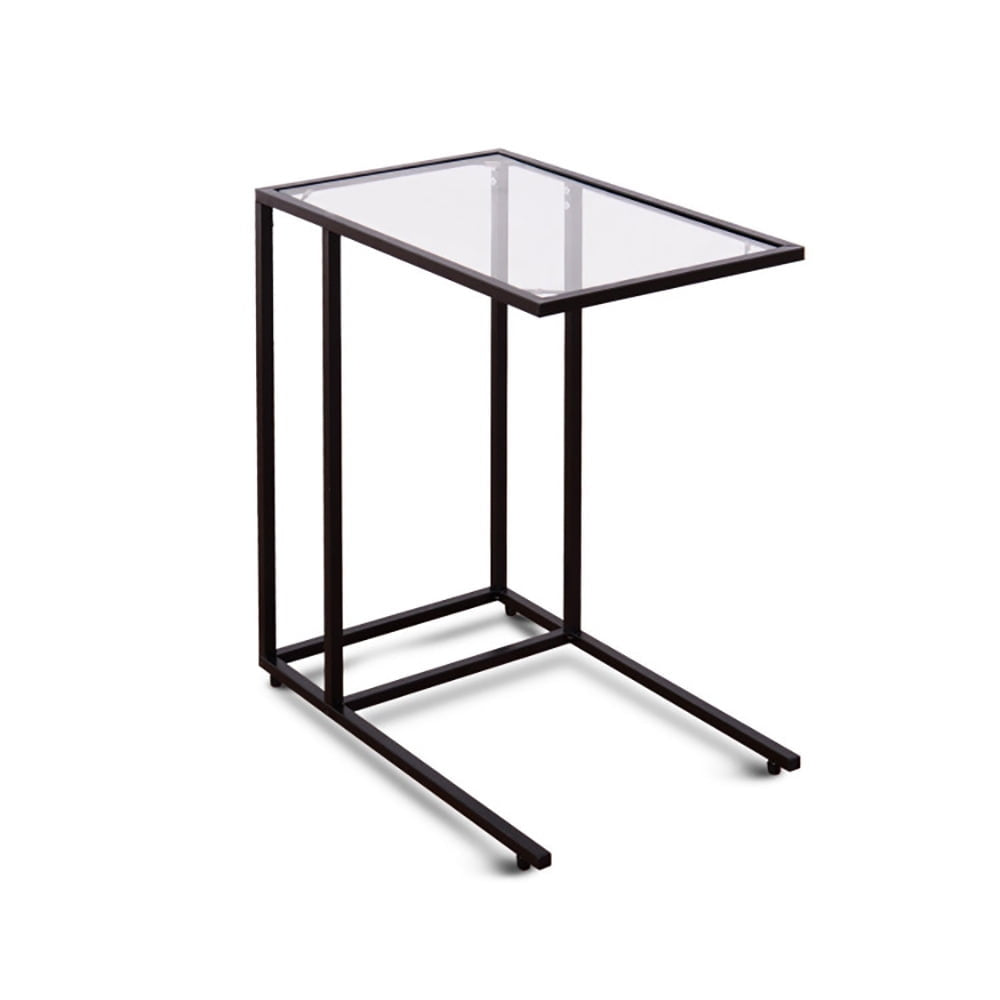 Hommoo Sofa End Table Coffee Side Table with Glass Top, Functional Glass Top Side Table, Slides Close to Sofa, Ideal for Image 4