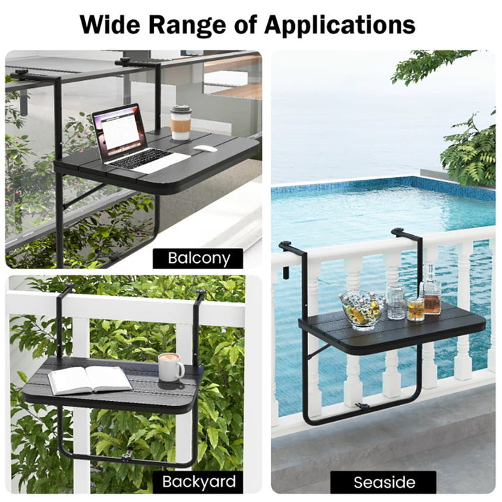 Hommoo Folding Hanging Table with 3-Level Adjustable Height for Patio Balcony-Black, Slatted Outdoor Coffee Table for Image 3