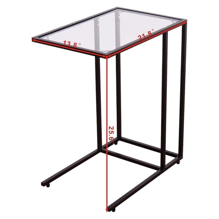 Hommoo Sofa End Table Coffee Side Table with Glass Top, Functional Glass Top Side Table, Slides Close to Sofa, Ideal for Image 5