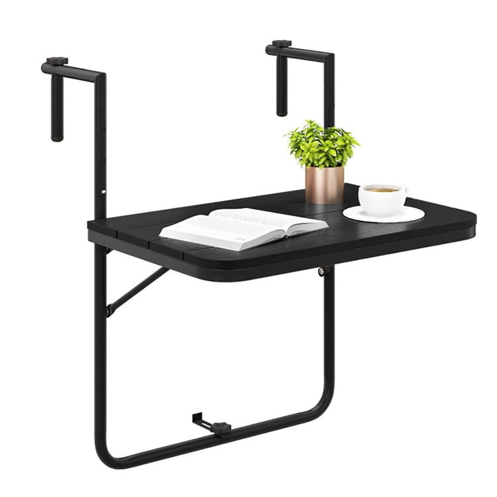 Hommoo Folding Hanging Table with 3-Level Adjustable Height for Patio Balcony-Black, Slatted Outdoor Coffee Table for Image 4