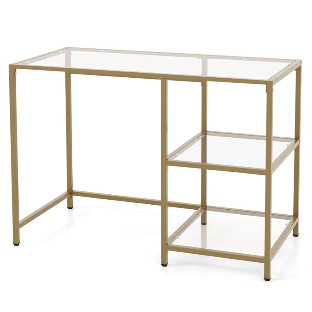 Hommoo Modern Console Table with 2 Open Shelves and Metal Frame, Narrow Console Table, Golden Image 1