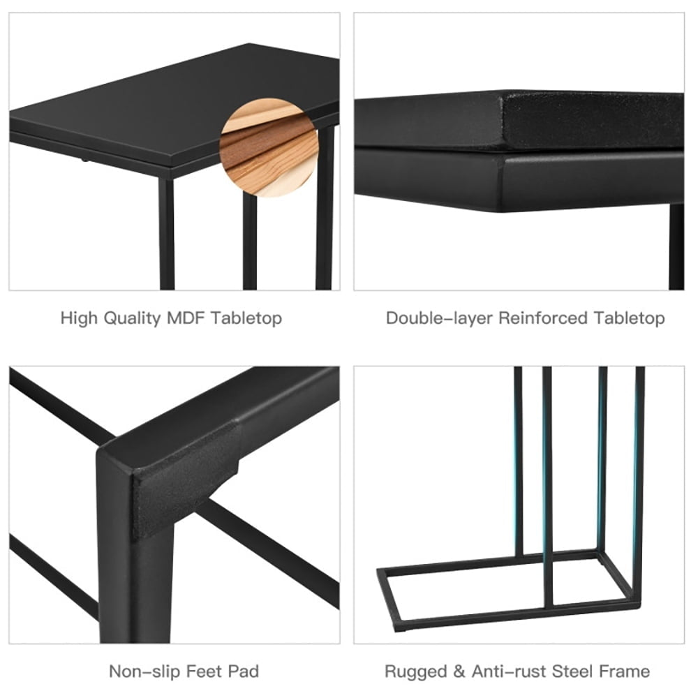 Hommoo Coffee Tray Sofa Side End Table, C-Shape Table, MDF and Steel Construction, Lightweight yet Sturdy, for Bedroom, Image 3