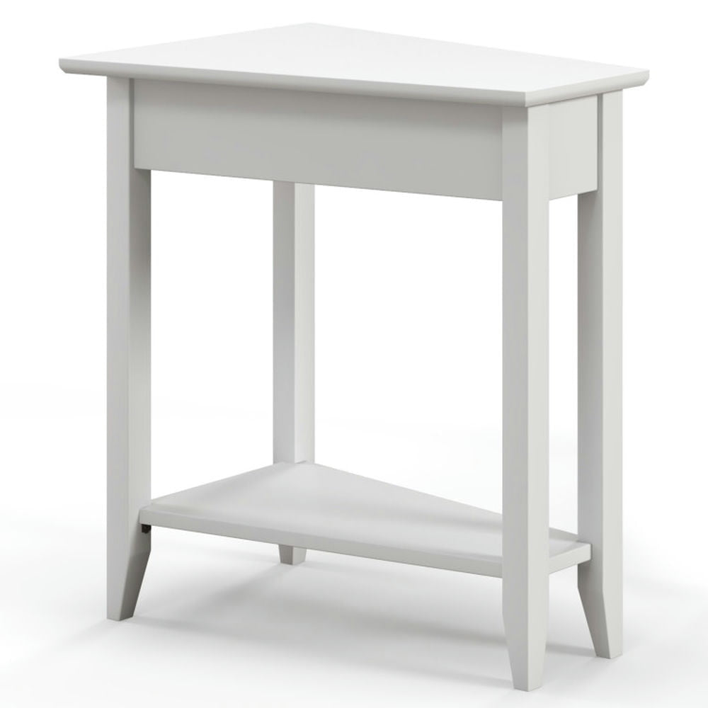 Hommoo 2-Tier Wedge Narrow End Table with Storage Shelf and Solid Wood Legs-White Image 1