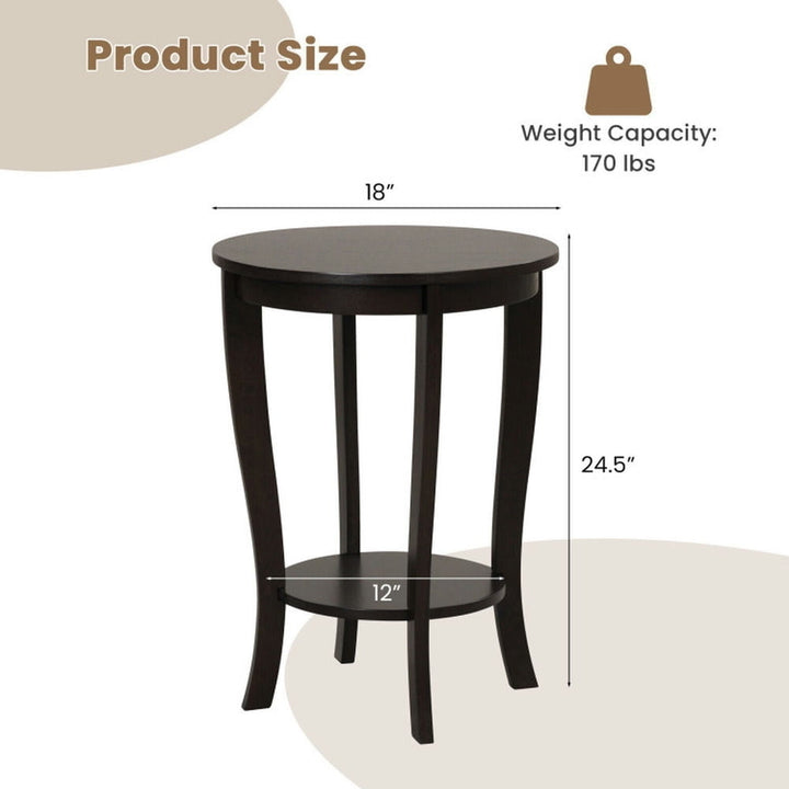 Hommoo 2-tier Round End Table with Solid Wood Legs-Espresso, Nightstand Small Side Table, End Table for Bedroom Living Image 4