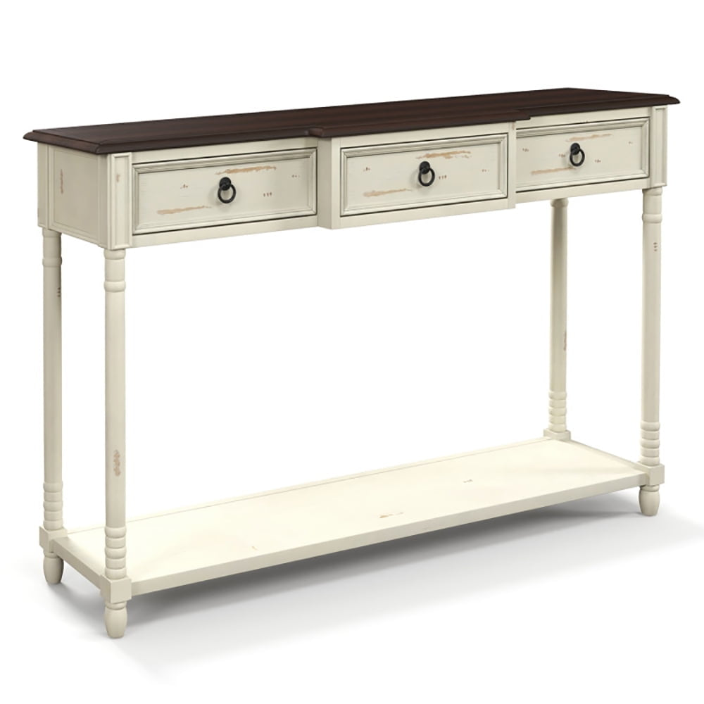 Hommoo 52 Inch Farmhouse Console Table with 3 Drawers and Open Storage Shelf for Hallway Image 1