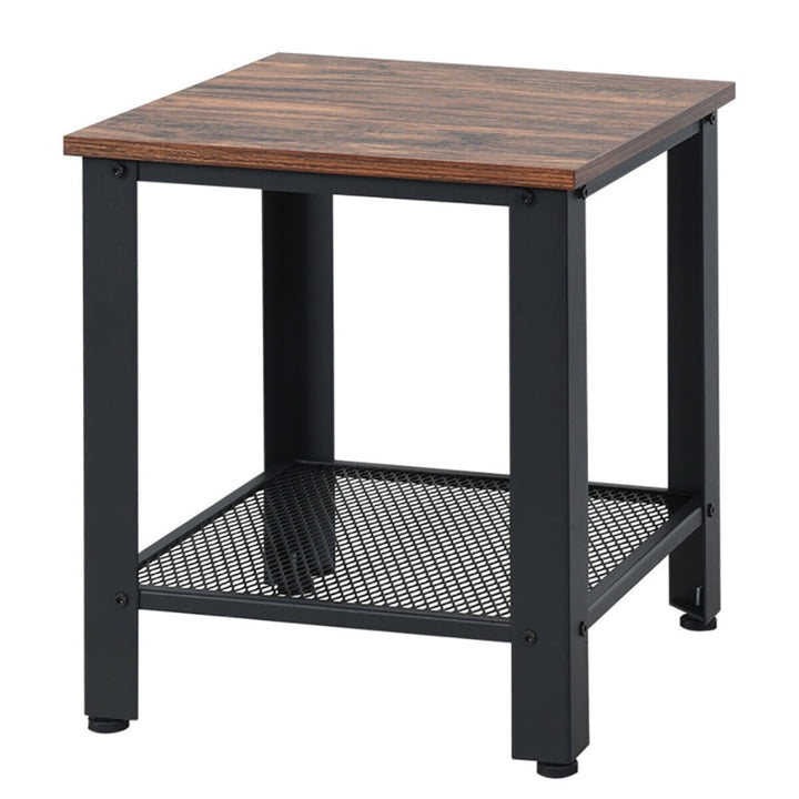 Hommoo Nightstand,Coffee Side Table,Industrial End Table 2-Tier Side Table-Black Image 1