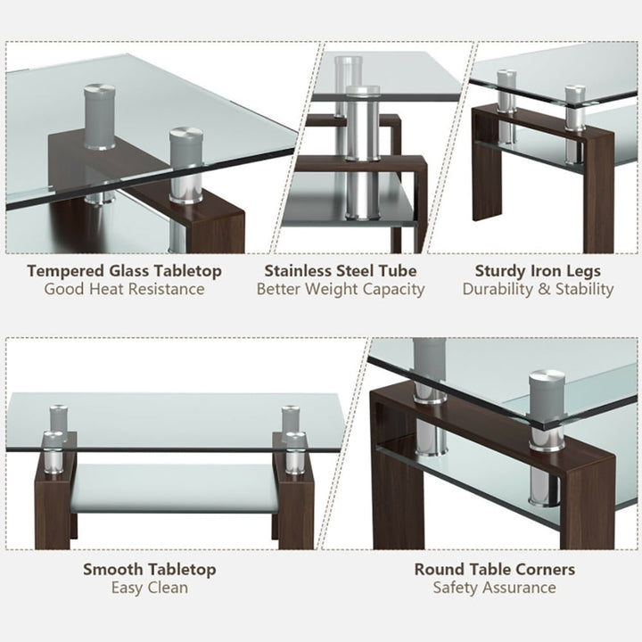 Hommoo Coffee Table, Modern Sofa Table Tea Table,Rectangle Glass Coffee Table with Metal Legs for Living Room-Brown Image 3