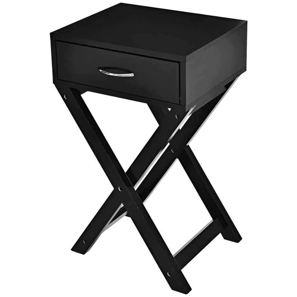 Hommoo Nightstand,Coffee Side Table,Design Sofa Side Table with X-Shape Drawer for Living Room Bedroom-Black Image 2