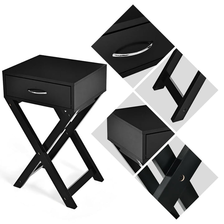 Hommoo Nightstand,Coffee Side Table,Design Sofa Side Table with X-Shape Drawer for Living Room Bedroom-Black Image 4