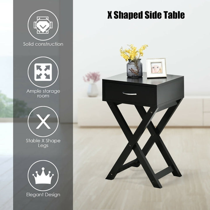 Hommoo Nightstand,Coffee Side Table,Design Sofa Side Table with X-Shape Drawer for Living Room Bedroom-Black Image 6