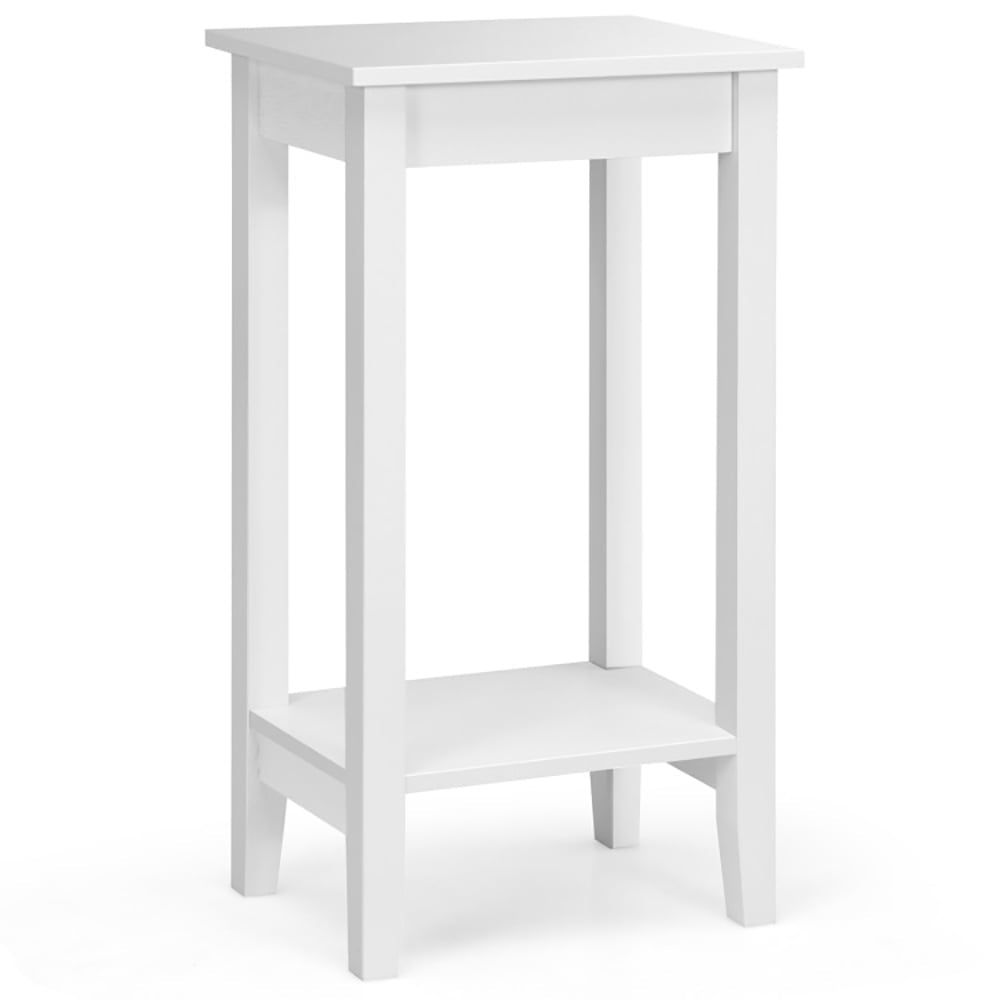 Hommoo Nightstand,Coffee Side Table,2-Tier Nightstand End Side Wooden Legs Table for Bedroom-White Image 1