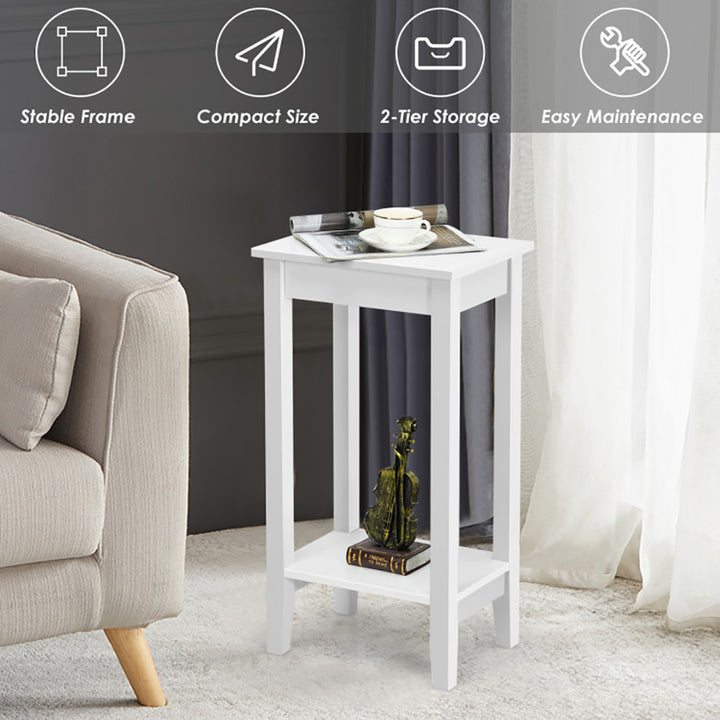 Hommoo Nightstand,Coffee Side Table,2-Tier Nightstand End Side Wooden Legs Table for Bedroom-White Image 5