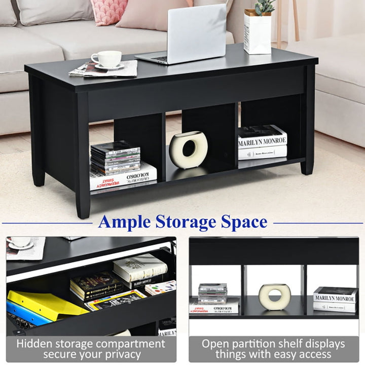 Hommoo Coffee Table, Modern Sofa Table Tea Table,Lift Top Coffee Table with Hidden Storage Compartment-Black Image 3