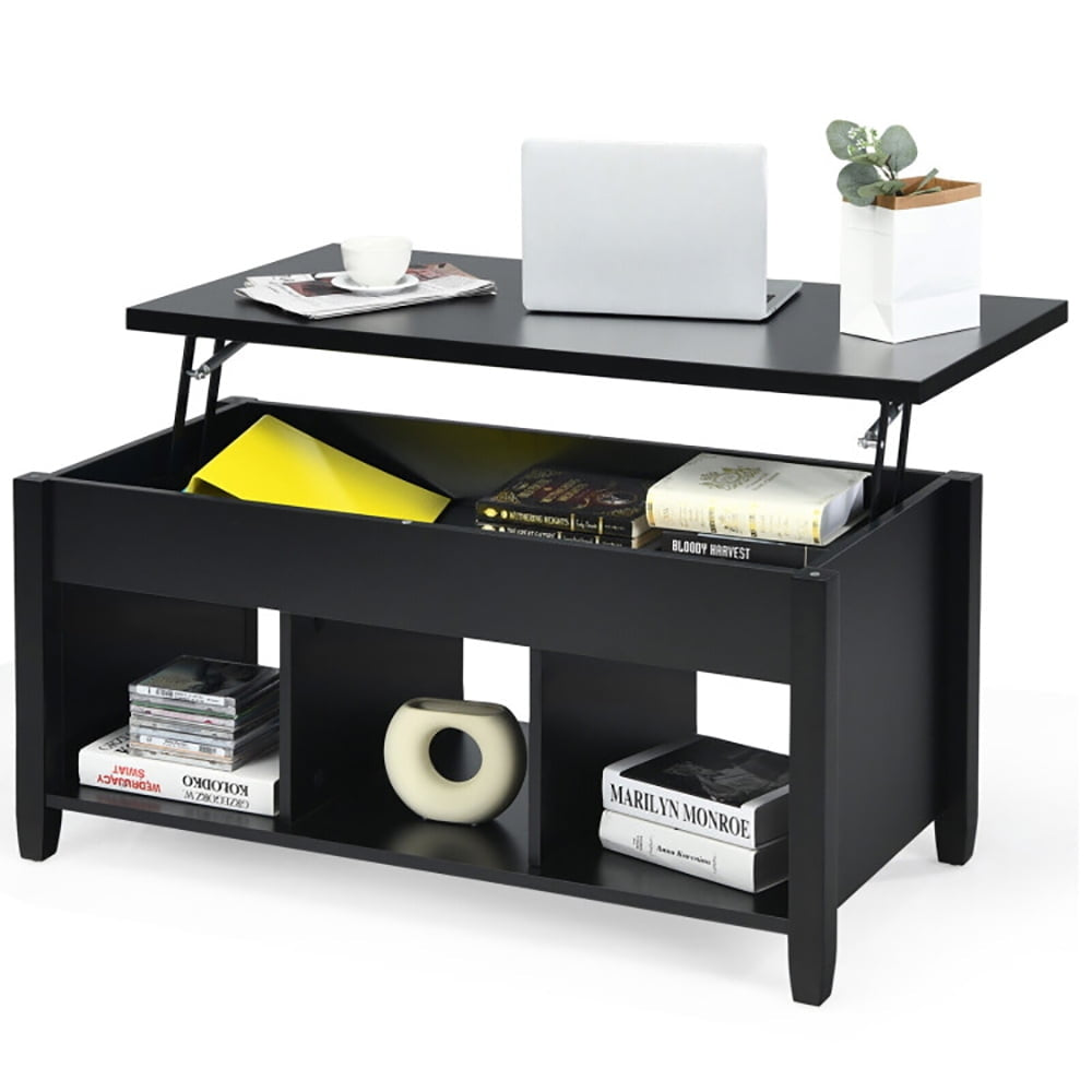 Hommoo Coffee Table, Modern Sofa Table Tea Table,Lift Top Coffee Table with Hidden Storage Compartment-Black Image 7