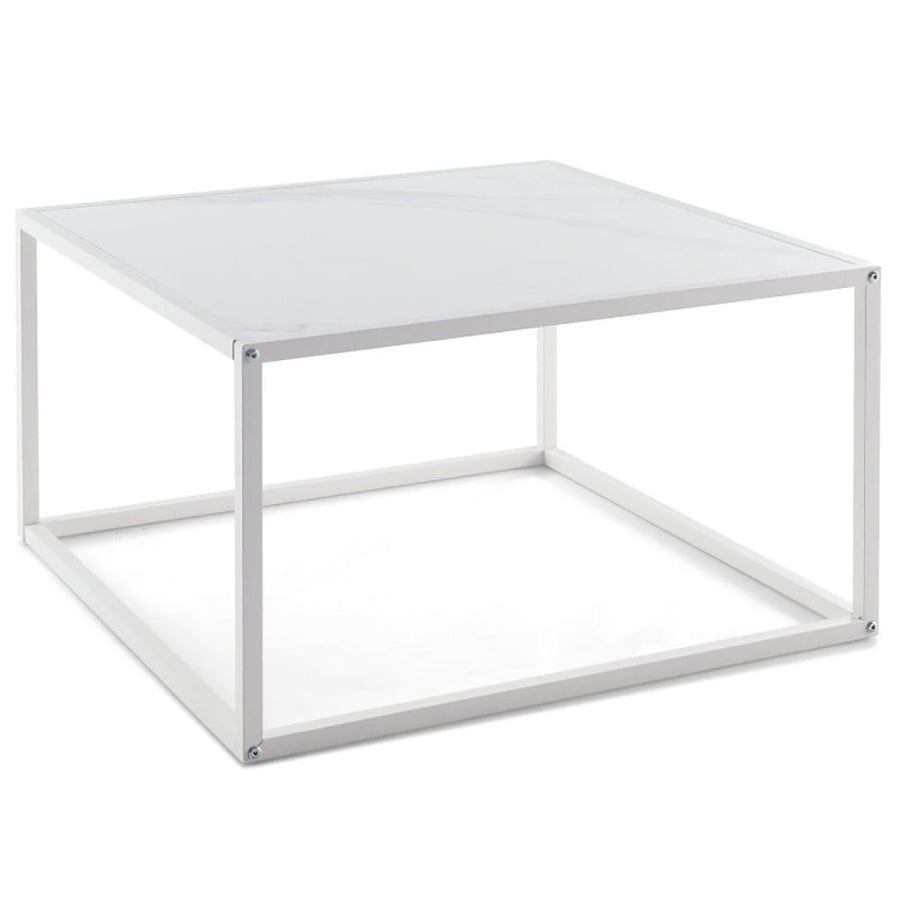 Hommoo Coffee Table, Modern Sofa Table Tea Table,Modern Glass Square Coffee Table with Metal Frame for Living Room-White Image 1