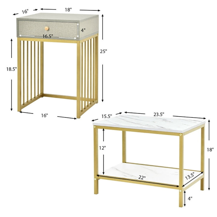 Hommoo Coffee Table, Modern Sofa Table Tea Table,2 Pieces Modern Nesting Coffee Table Set with Drawer and Shelf-White Image 5