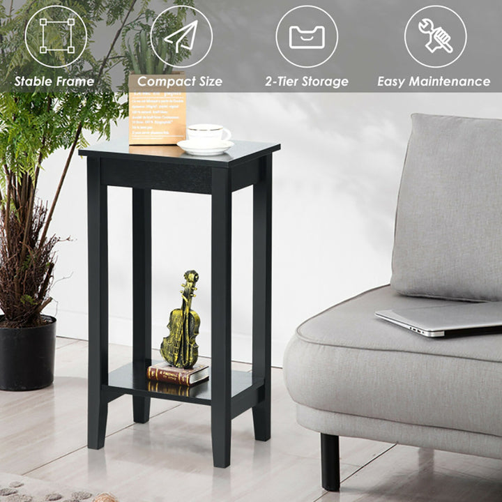 Hommoo Nightstand,Coffee Side Table,2-Tier Nightstand End Side Wooden Legs Table for Bedroom-Black Image 4