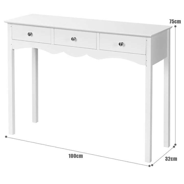 Hommoo Side Sofa Table with Storage 3-Drawers-white, Narrow Console Table, Entryway Hall Table with Shelves for Foyer Image 4