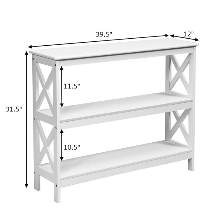 Hommoo 3-Tier Console X-Design Sofa Side Accent Table-White, Narrow Console Table, Entryway Hall Table with Shelves for Image 3