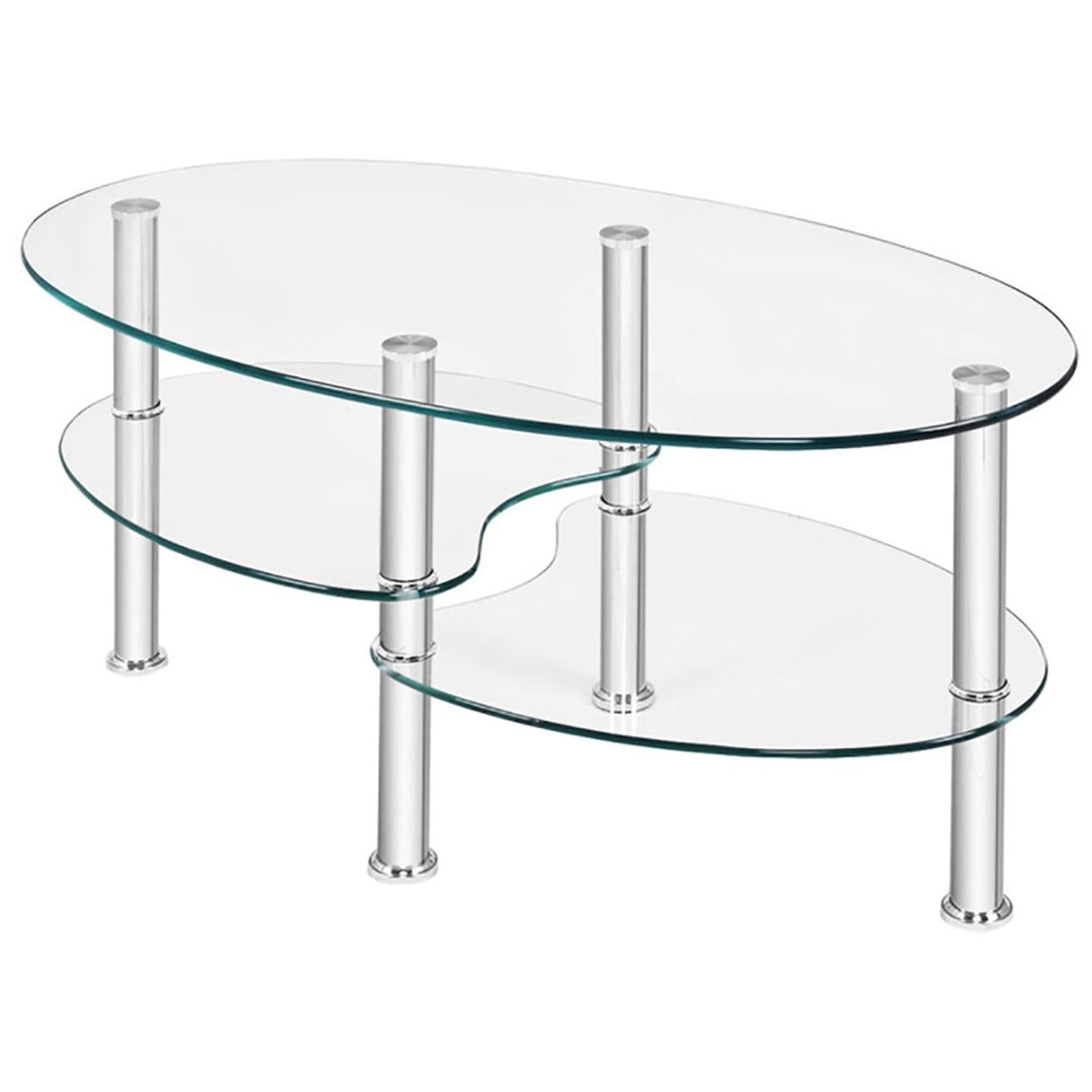 Hommoo Modern Glass Coffee Table, Oval Side Coffee Table, Stable Glass TV Stand Side End Table for Living Room, Image 1