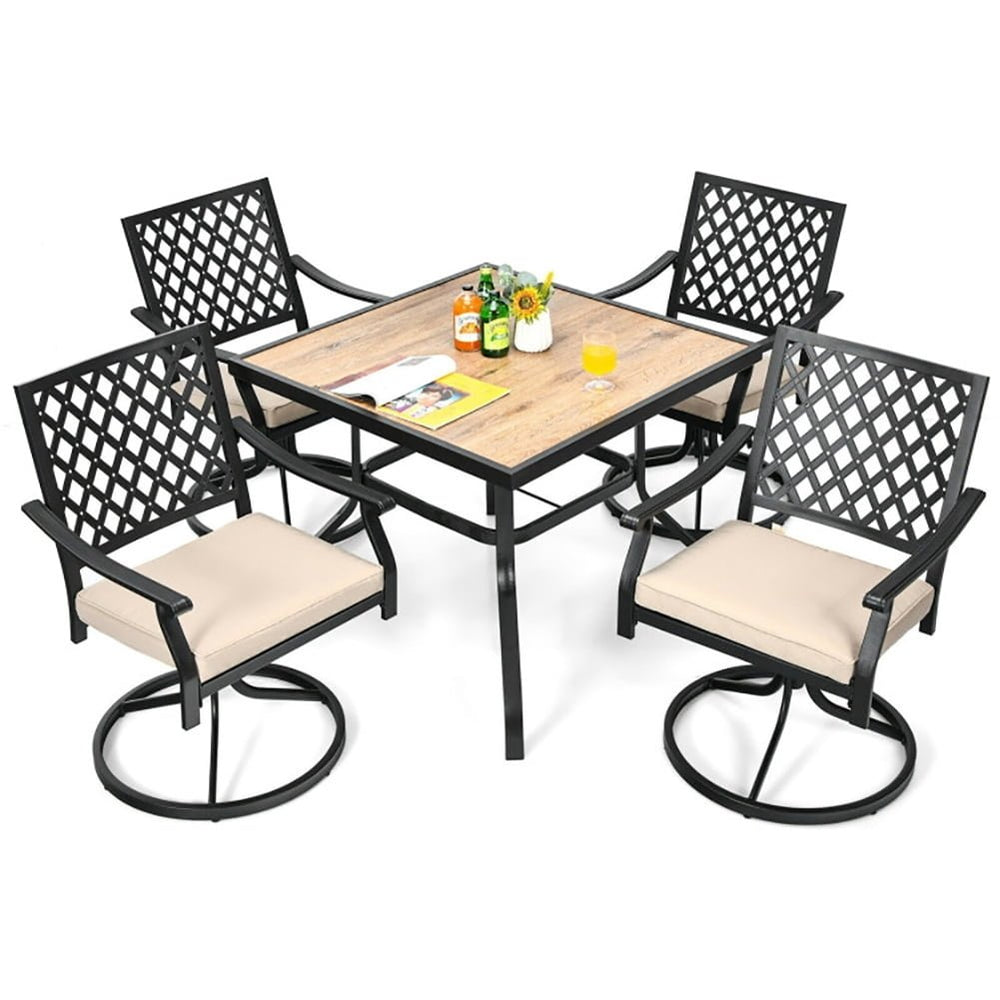 Hommoo Patio Metal Square Dining Table for Garden and Poolside, Slatted Outdoor Coffee Table for Outside Patio Storage Image 2