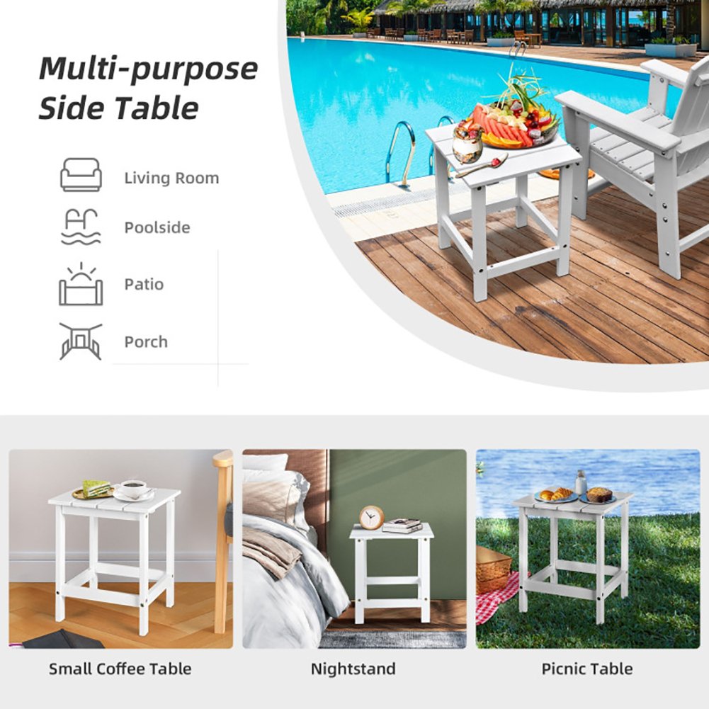 Hommoo 15 Inch Patio Square Wooden Slat End Side Coffee Table for Garden-White, Slatted Outdoor Coffee Table for Outside Image 5