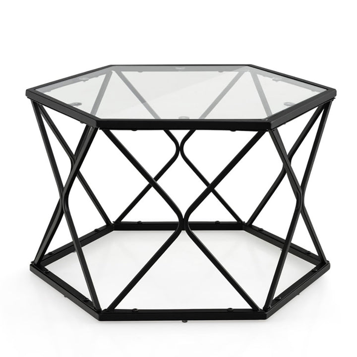 Hommoo Modern Accent Geometric Glass Coffee Table-Black, Modern Coffee Table for Living Room Office Reception Image 1