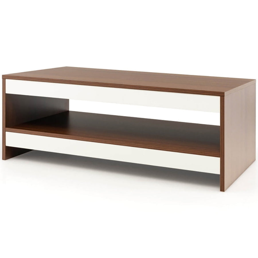 Hommoo 37 Inch 2-Tier Rectangle Wooden Coffee Table with Storage Shelf-Wulnat, Modern Coffee Table for Living Room Image 1