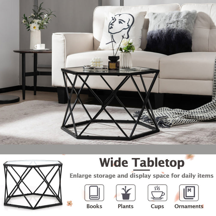 Hommoo Modern Accent Geometric Glass Coffee Table-Black, Modern Coffee Table for Living Room Office Reception Image 3