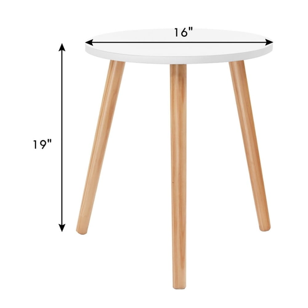 Hommoo 16 Inch Modern Round Coffee Table, Elegant Round Table, White MDF Top, Pine Wood Legs, Multi-Purpose Use, Living Image 4